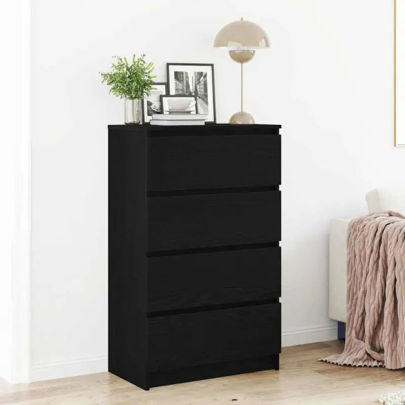 Minimalistisch bewerkt hout dressoir met 4 lades voor praktische opbergruimte - Zwart eiken / 1 - Dressoirs &