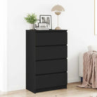 Minimalistisch bewerkt hout dressoir met 4 lades voor praktische opbergruimte - Zwart / 1 - Dressoirs & buffetkasten