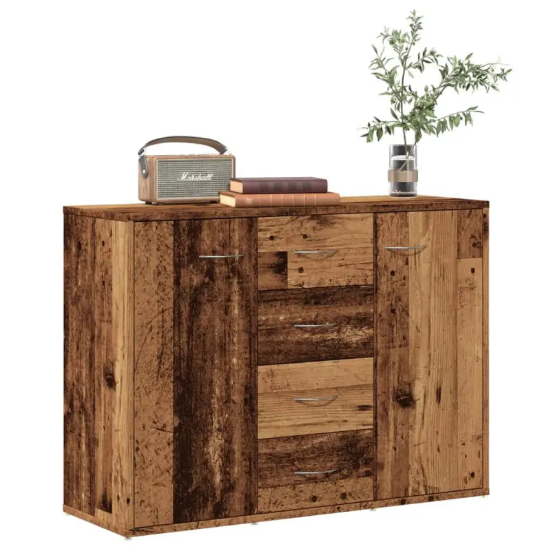 Minimalistisch bewerkt hout dressoir met opbergruimte en decoratieve uitstraling - Oud hout / 1 - Dressoirs &