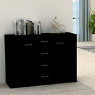 Minimalistisch bewerkt hout dressoir met opbergruimte en decoratieve uitstraling - Zwart / 1 - Dressoirs & buffetkasten