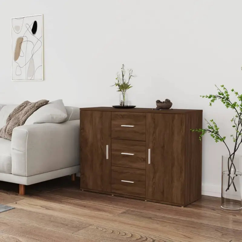 Minimalistisch dressoir van bewerkt hout met duurzame afwerking - bruin eikenkleur / 1 - Dressoirs & buffetkasten