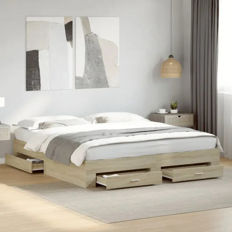 Modern bedframe met lades van bewerkt hout voor een eigentijdse slaapkamer - Sonoma eiken / 180 x 200 cm - Bedden &