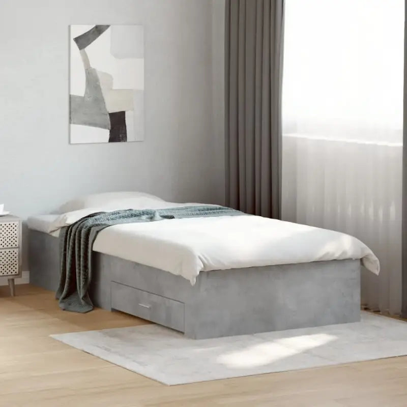 Modern bedframe met lades van bewerkt hout voor een eigentijdse slaapkamer - Betongrijs / 75 x 190 cm - Bedden &