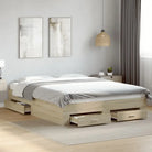 Modern bedframe met lades van bewerkt hout voor een eigentijdse slaapkamer - Sonoma eiken / 140 x 200 cm - Bedden &