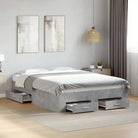 Modern bedframe met lades van bewerkt hout voor een eigentijdse slaapkamer - Betongrijs / 120 x 190 cm - Bedden &