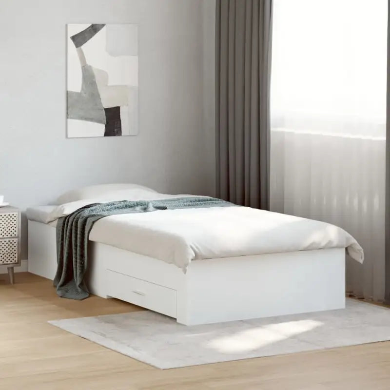 Modern bedframe met lades van bewerkt hout voor een eigentijdse slaapkamer - Wit / 75 x 190 cm - Bedden & bedframes