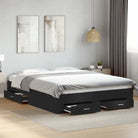 Modern bedframe met lades van bewerkt hout voor een eigentijdse slaapkamer - Zwart / 160 x 200 cm - Bedden & bedframes