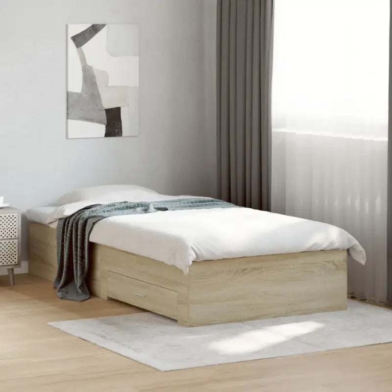 Modern bedframe met lades van bewerkt hout voor een eigentijdse slaapkamer - Sonoma eiken / 100 x 200 cm - Bedden &