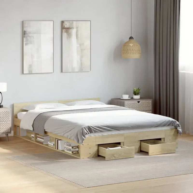Modern bedframe met lades van bewerkt hout voor een stijlvolle slaapkamer - Sonoma eiken / 150 x 200 cm - Bedden &