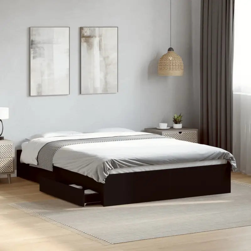 Modern bedframe met lades van bewerkt hout voor een stijlvolle slaapkamer - Zwart / 120 x 200 cm - Bedden & bedframes
