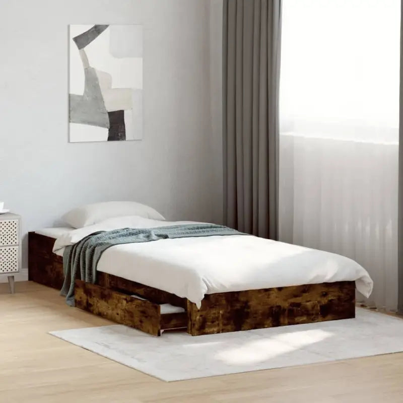 Modern bedframe met lades van bewerkt hout voor een stijlvolle slaapkamer - Gerookt eiken / 75 x 190 cm - Bedden &