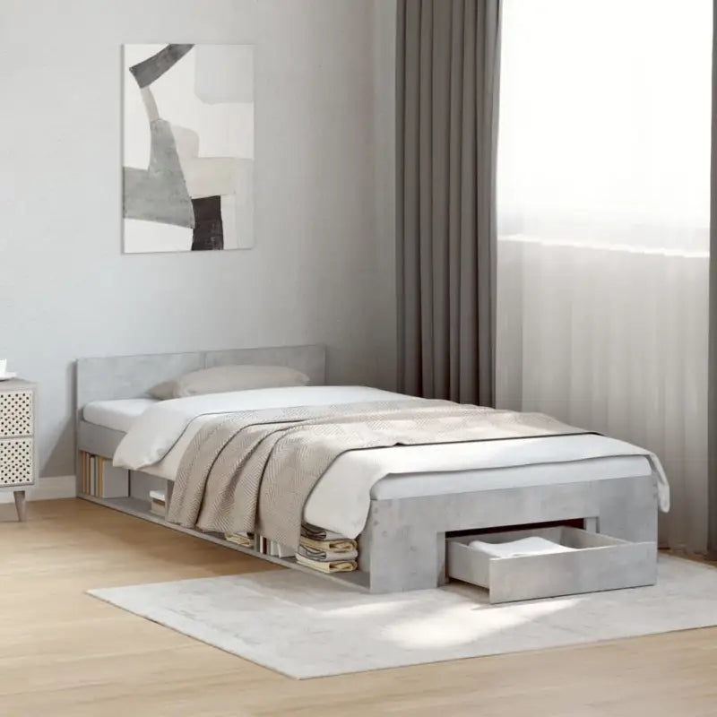 Modern bedframe met lades van bewerkt hout voor een stijlvolle slaapkamer - Betongrijs / 75 x 190 cm - Bedden &