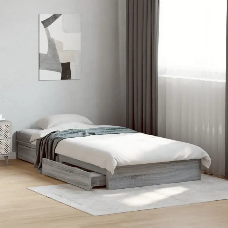 Modern bedframe met lades van bewerkt hout voor een stijlvolle slaapkamer - Grijs sonoma / 90 x 190 cm - Bedden &
