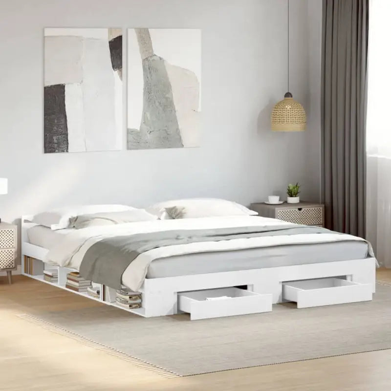Modern bedframe met lades van bewerkt hout voor een stijlvolle slaapkamer - Wit / 180 x 200 cm - Bedden & bedframes