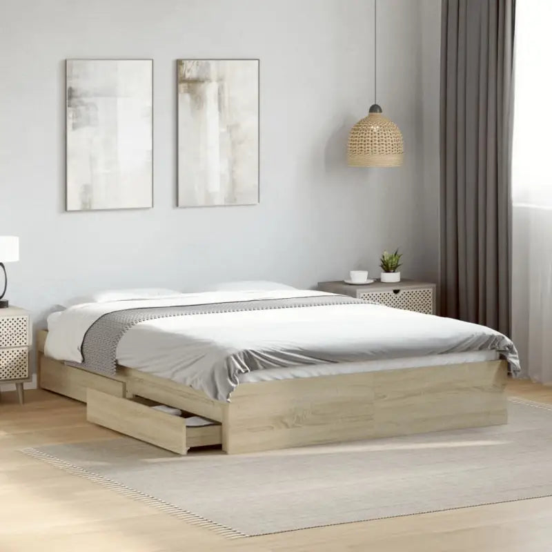 Modern bedframe met lades van bewerkt hout voor een stijlvolle slaapkamer - Sonoma eiken / 135 x 190 cm - Bedden &