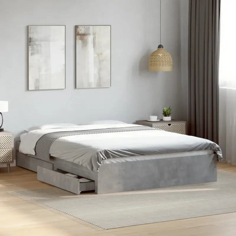 Modern bedframe met lades van bewerkt hout voor een stijlvolle slaapkamer - Betongrijs / 120 x 200 cm - Bedden &