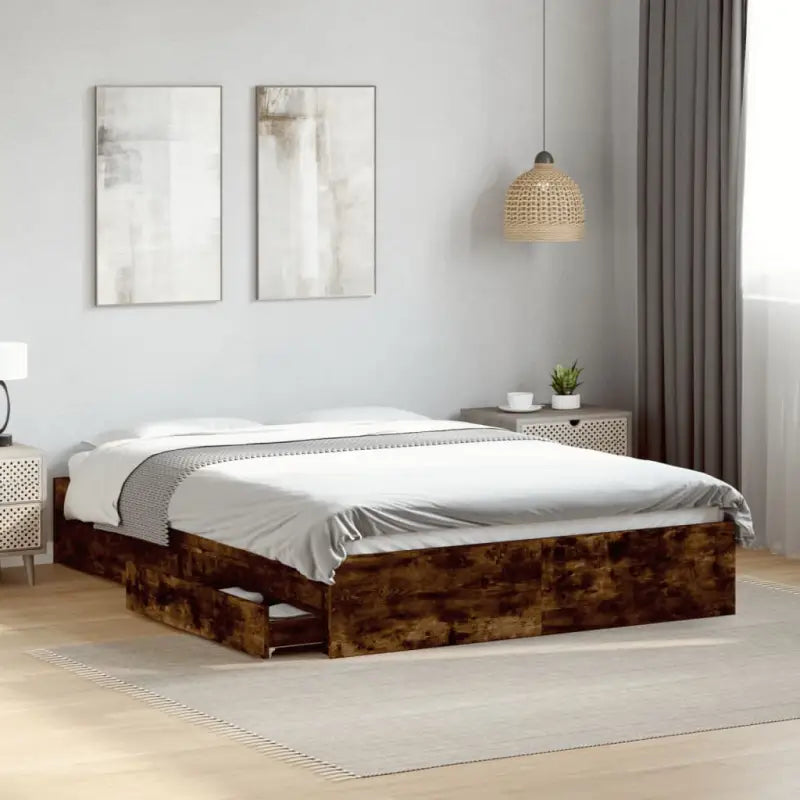 Modern bedframe met lades van bewerkt hout voor een stijlvolle slaapkamer - Gerookt eiken / 140 x 200 cm - Bedden &