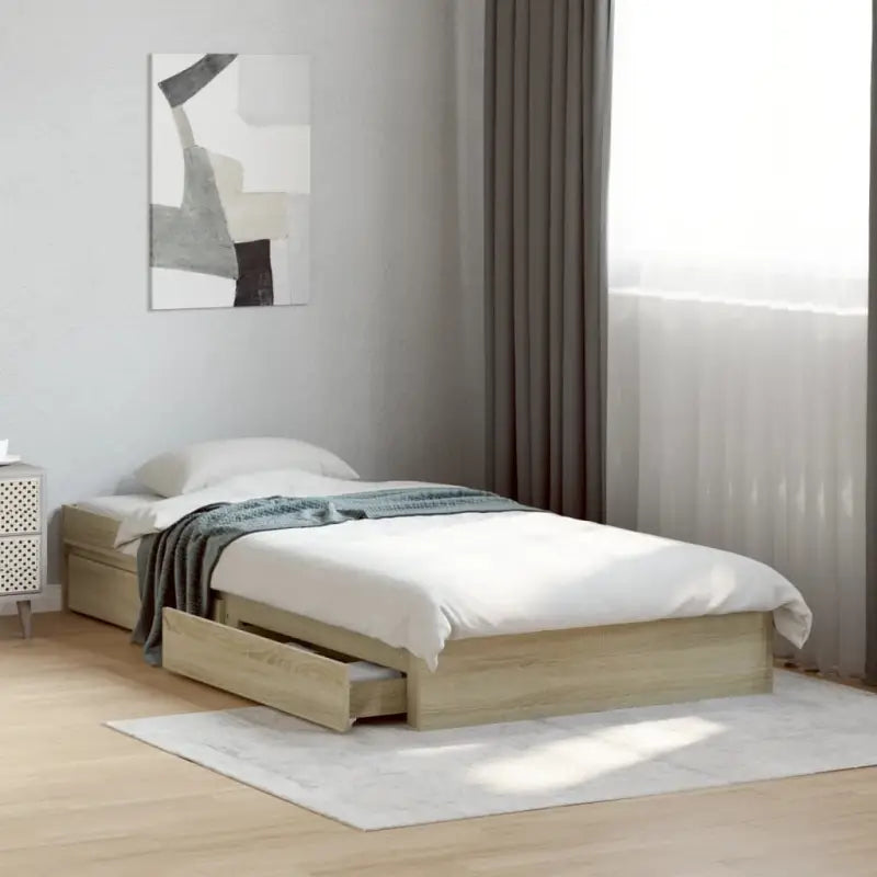 Modern bedframe met lades van bewerkt hout voor een stijlvolle slaapkamer - Sonoma eiken / 75 x 190 cm - Bedden &