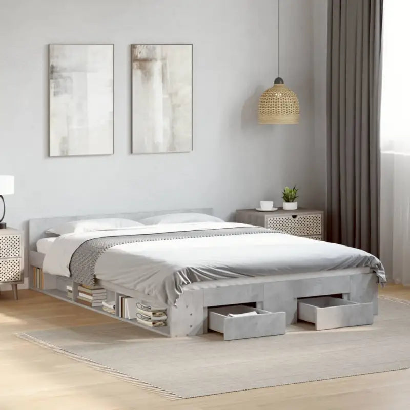 Modern bedframe met lades van bewerkt hout voor een stijlvolle slaapkamer - Betongrijs / 140 x 200 cm - Bedden &