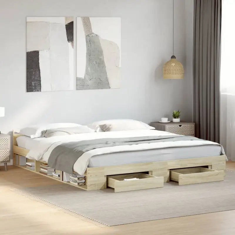 Modern bedframe met lades van bewerkt hout voor een stijlvolle slaapkamer - Sonoma eiken / 180 x 200 cm - Bedden &