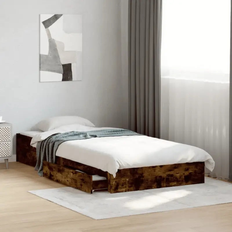 Modern bedframe met lades van bewerkt hout voor een stijlvolle slaapkamer - Gerookt eiken / 90 x 200 cm - Bedden &