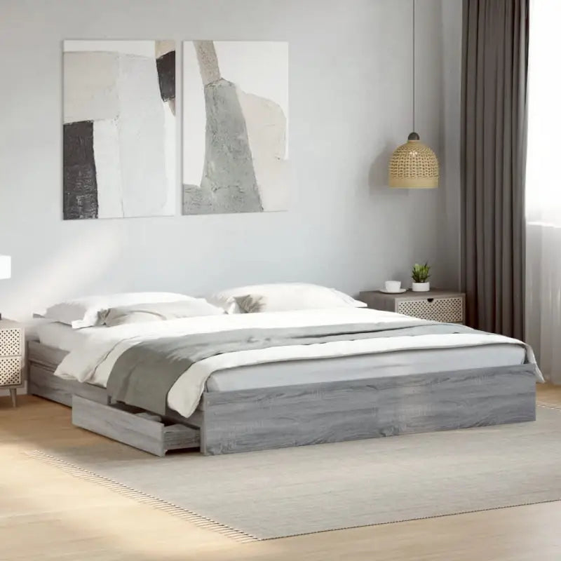 Modern bedframe met lades van bewerkt hout voor een stijlvolle slaapkamer - Grijs sonoma / 180 x 200 cm - Bedden &
