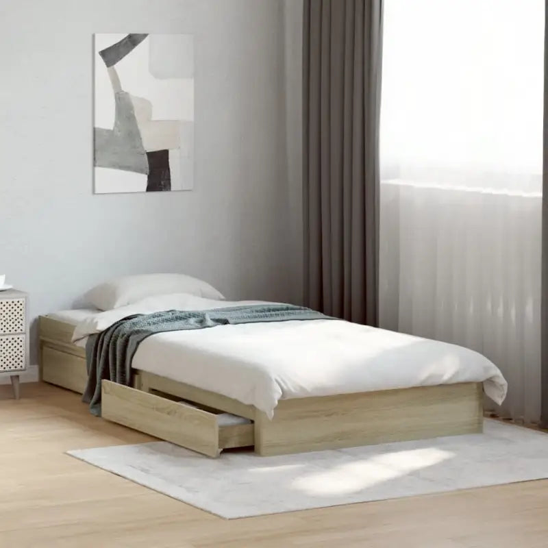 Modern bedframe met lades van bewerkt hout voor een stijlvolle slaapkamer - Sonoma eiken / 100 x 200 cm - Bedden &
