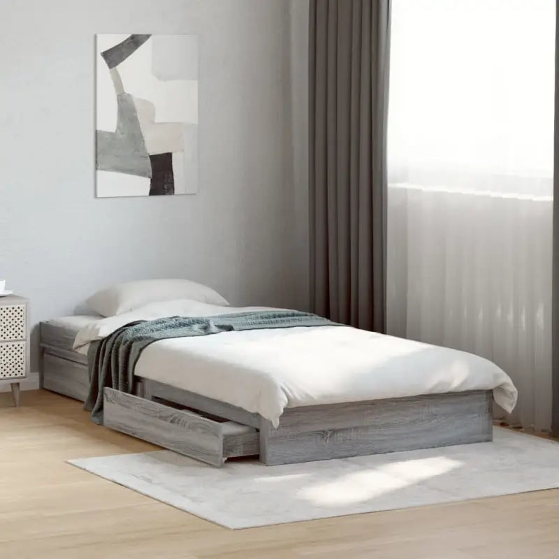 Modern bedframe met lades van bewerkt hout voor een stijlvolle slaapkamer - Grijs sonoma / 100 x 200 cm - Bedden &