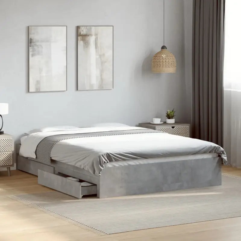 Modern bedframe met lades van bewerkt hout voor een stijlvolle slaapkamer - Betongrijs / 135 x 190 cm - Bedden &