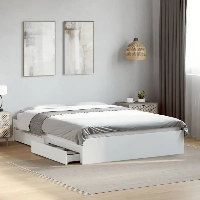 Modern bedframe met lades van bewerkt hout voor een stijlvolle slaapkamer - Wit / 140 x 200 cm - Bedden & bedframes