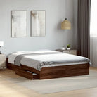 Modern bedframe met lades van bewerkt hout voor een stijlvolle slaapkamer - bruin eikenkleur / 120 x 190 cm - Bedden &