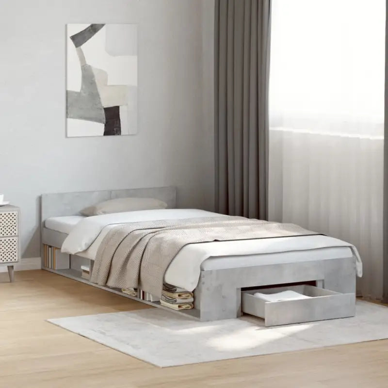 Modern bedframe met lades van bewerkt hout voor een stijlvolle slaapkamer - Betongrijs / 90 x 190 cm - Bedden &