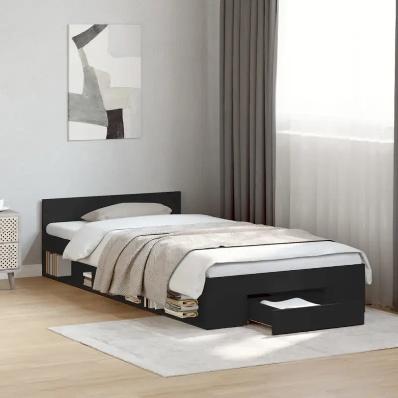 Modern bedframe met lades van bewerkt hout voor een stijlvolle slaapkamer - Zwart / 75 x 190 cm - Bedden & bedframes