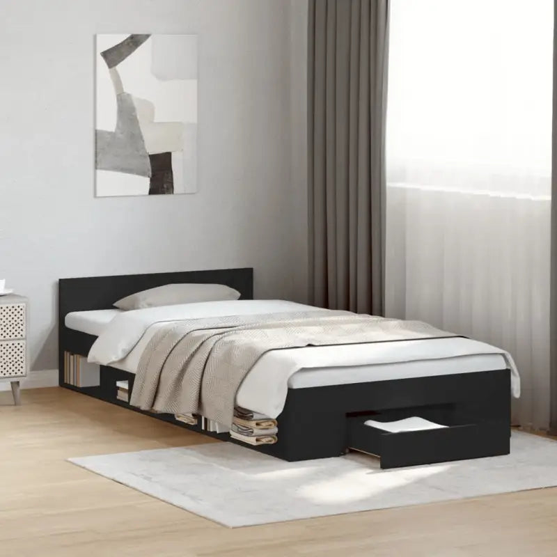 Modern bedframe met lades van bewerkt hout voor een stijlvolle slaapkamer - Zwart / 100 x 200 cm - Bedden & bedframes