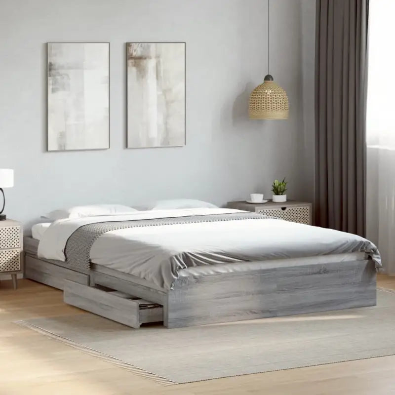Modern bedframe met lades van bewerkt hout voor een stijlvolle slaapkamer - Grijs sonoma / 150 x 200 cm - Bedden &