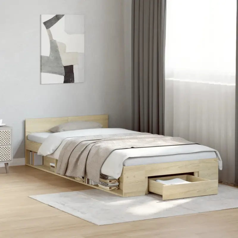 Modern bedframe met lades van bewerkt hout voor een stijlvolle slaapkamer - Sonoma eiken / 90 x 190 cm - Bedden &