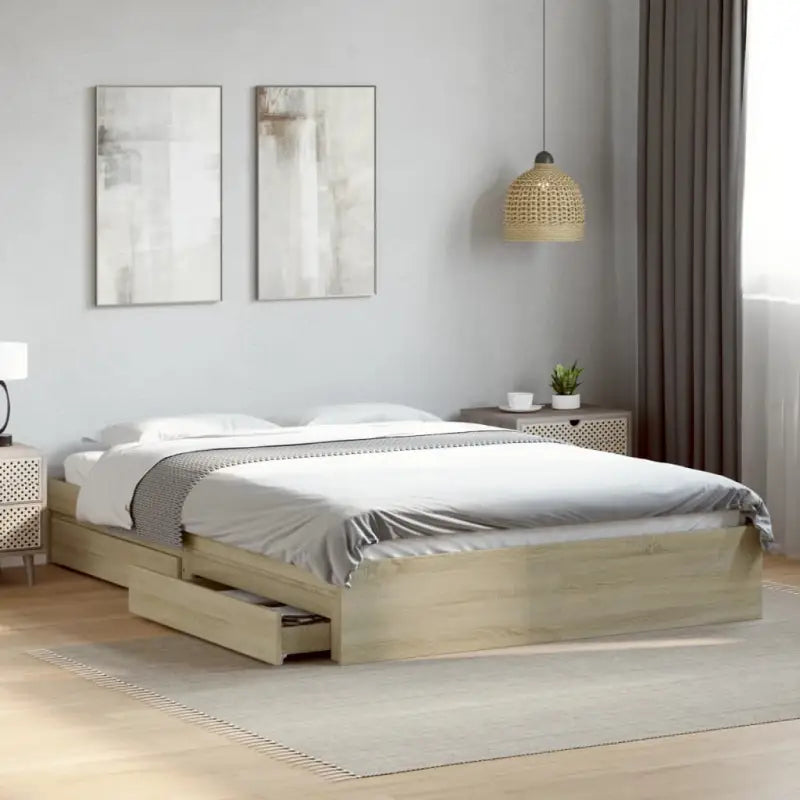 Modern bedframe met lades van bewerkt hout voor een stijlvolle slaapkamer - Sonoma eiken / 150 x 200 cm - Bedden &