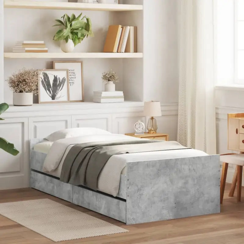 Modern bedframe met lades van bewerkt hout voor je slaapkamer - Betongrijs / 90 x 190 cm - Bedden & bedframes