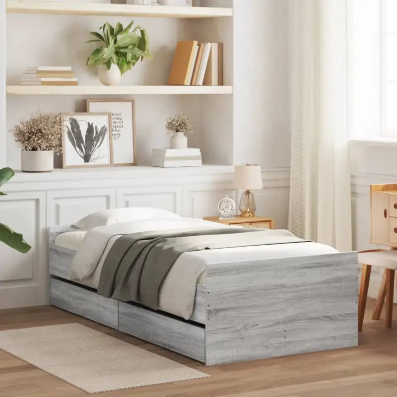 Modern bedframe met lades van bewerkt hout voor je slaapkamer - Grijs sonoma / 90 x 200 cm - Bedden & bedframes