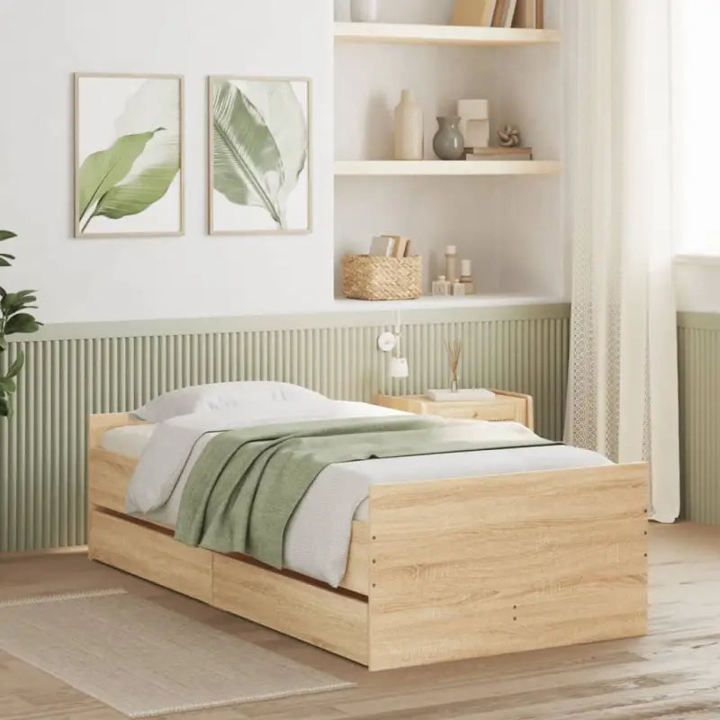 Modern bedframe met lades van bewerkt hout voor je slaapkamer - Sonoma eiken / 100 x 200 cm - Bedden & bedframes