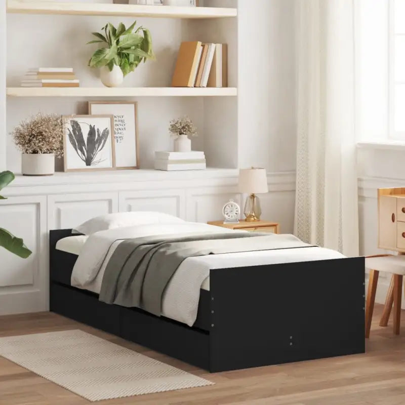 Modern bedframe met lades van bewerkt hout voor je slaapkamer - Zwart / 90 x 200 cm - Bedden & bedframes