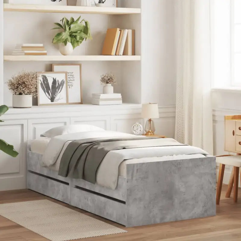 Modern bedframe met lades van bewerkt hout voor jouw slaapkamer - Betongrijs / 100 x 200 cm - Bedden & bedframes