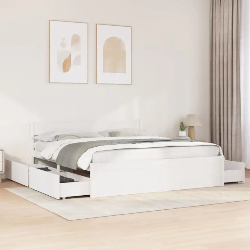 Modern bedframe met lades van massief grenenhout en multiplex lattenbodem - Wit / 200 x 200 cm - Bedden & bedframes
