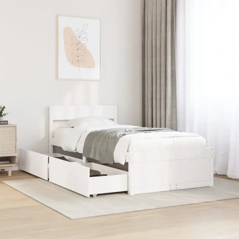 Modern bedframe met lades van massief grenenhout en multiplex lattenbodem - Wit / 90 x 200 cm - Bedden & bedframes