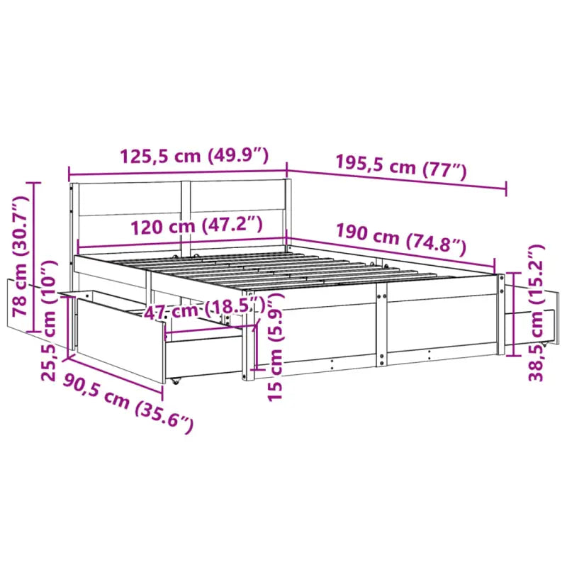 Modern bedframe met lades van massief grenenhout en multiplex lattenbodem - Bedden & bedframes