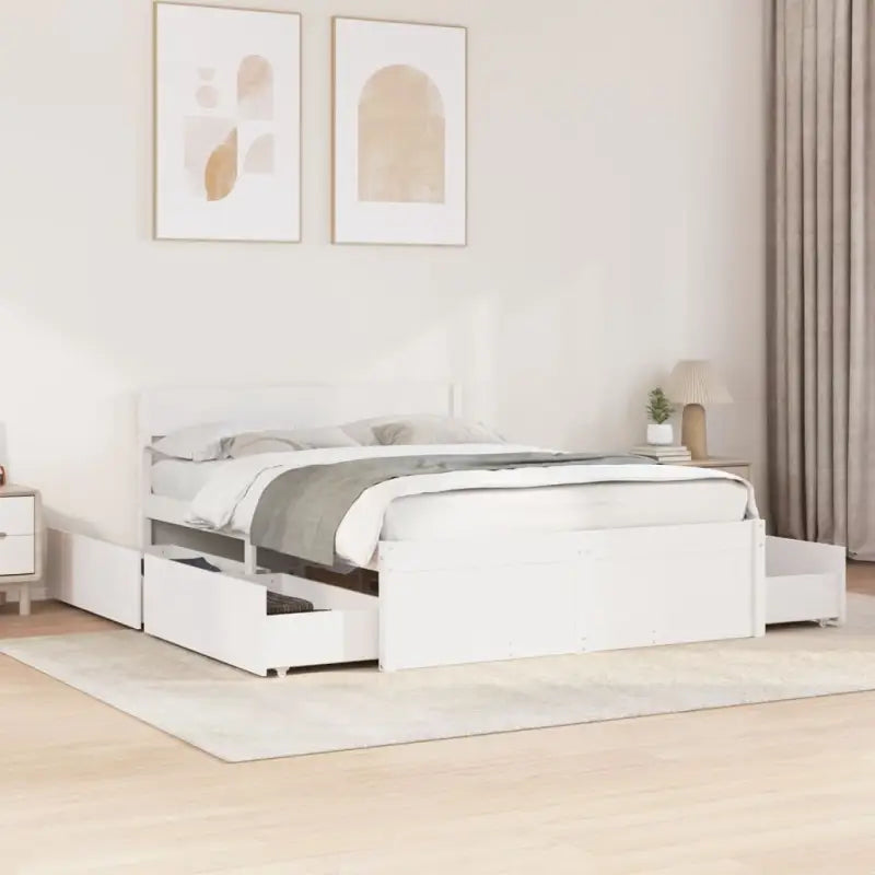 Modern bedframe met lades van massief grenenhout en multiplex lattenbodem - Wit / 120 x 190 cm - Bedden & bedframes