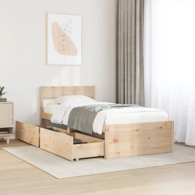 Modern bedframe met lades van massief grenenhout en multiplex lattenbodem - Naturel / 90 x 190 cm - Bedden & bedframes