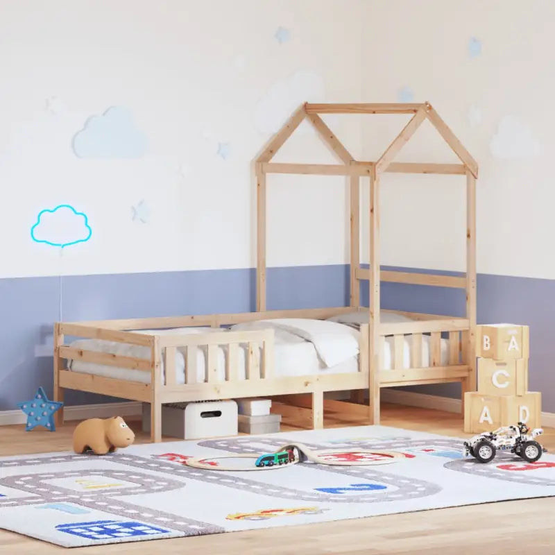 Modern bedframe met massief grenenhout en multiplex lattenbodem in wit materiaal - Naturel / 75 x 190 cm - Bedden &