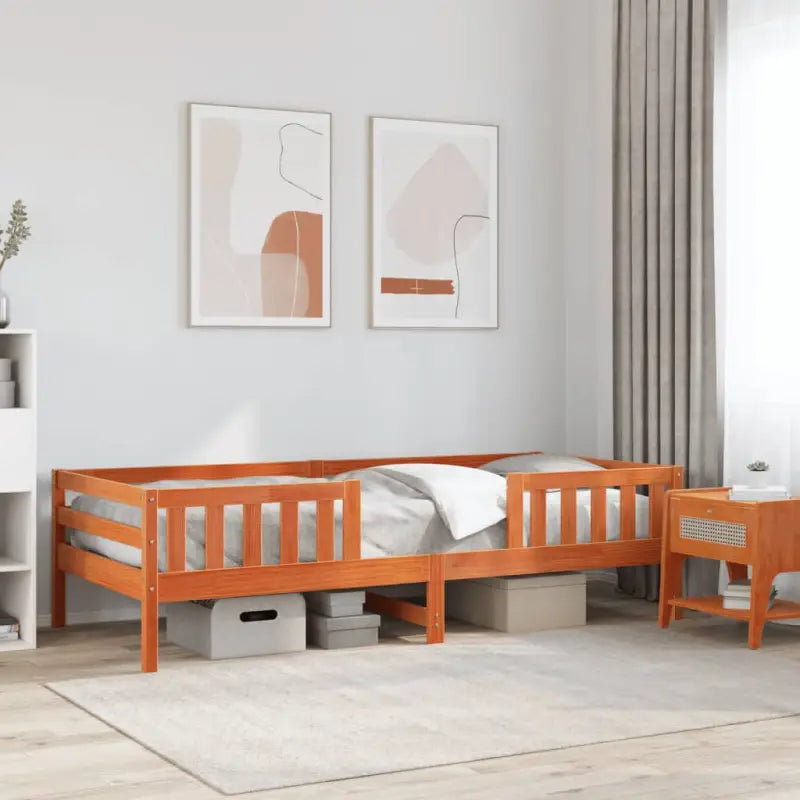 Modern bedframe met multiplex lattenbodem in massief grenenhout - Wasbruin / 75 x 190 cm - Bedden & bedframes