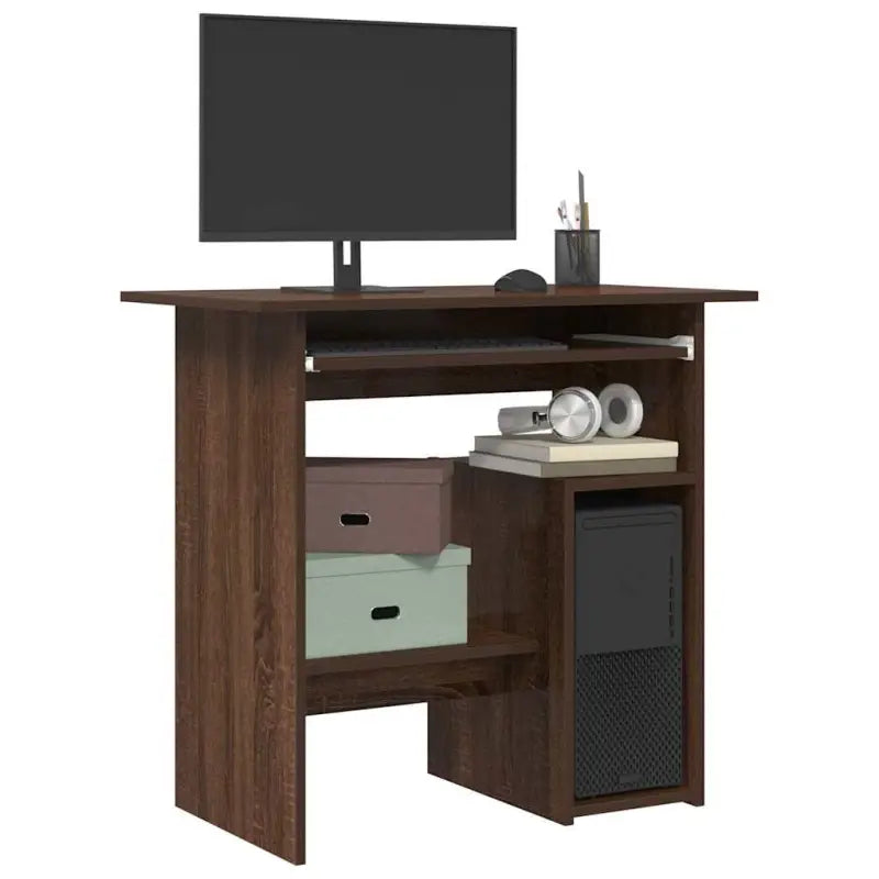 Modern bureau van bewerkt hout met hoogglans wit en makkelijk schoon te maken - bruin eikenkleur - Bureaus